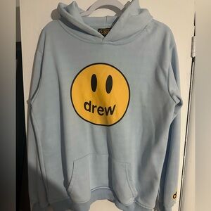 Drew House Smiley Face Justin Bieber  Light Blue Cotton Hoodie Pullover Size L